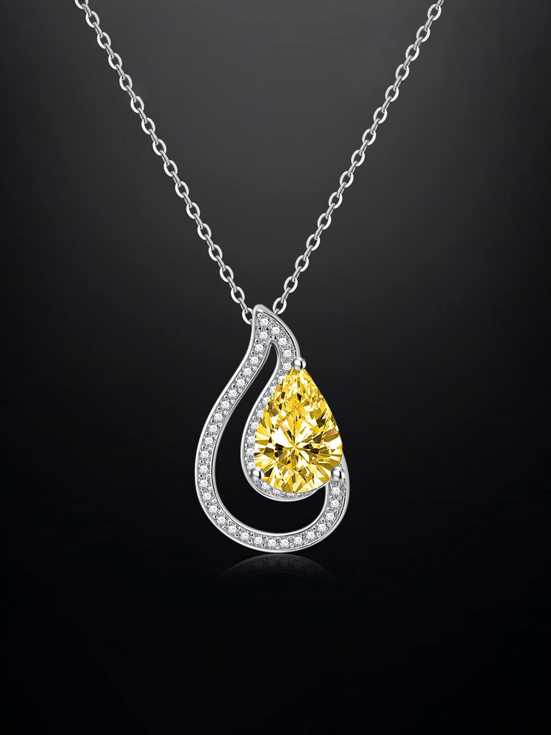 

Designs & You Silver-Plated Cubic Zirconia Studded Teardrop Pendant With Chain