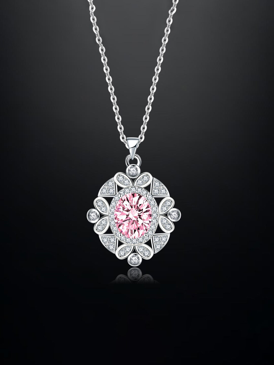 

Designs & You Silver-Plated CZ-Studded Round Pendant With Chain