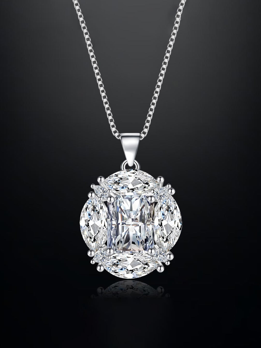 

Designs & You Silver-Plated CZ-Studded Geometric Pendant With Chain
