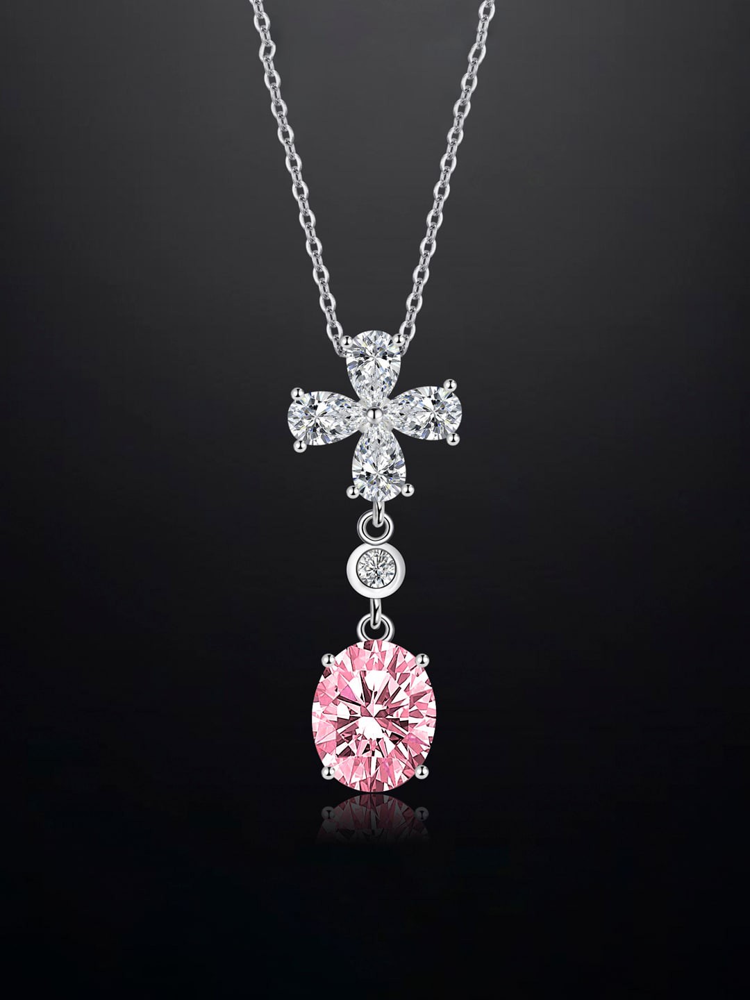 

Designs & You Silver-Plated CZ-Studded Teardrop Pendant With Chain