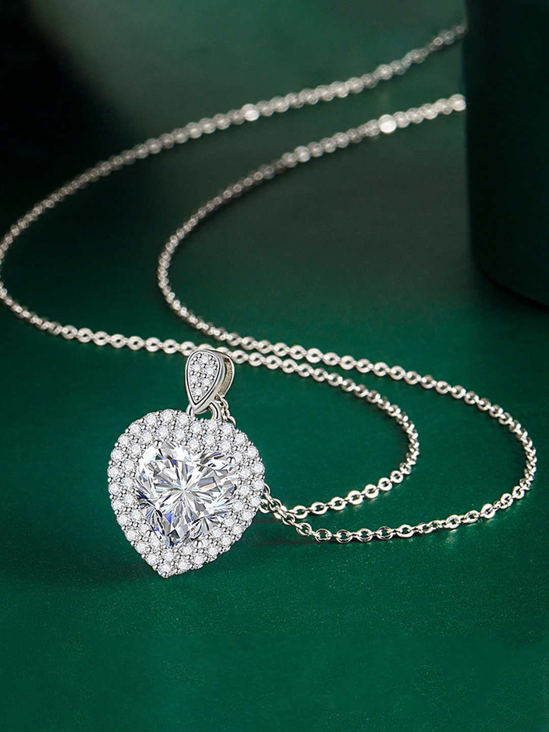 

Designs & You Silver-Plated CZ-Studded Heart Pendant With Chain