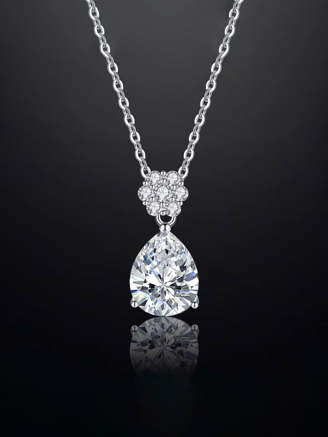 

Designs & You Silver-Plated CZ-Studded Teardrop Pendant With Chain