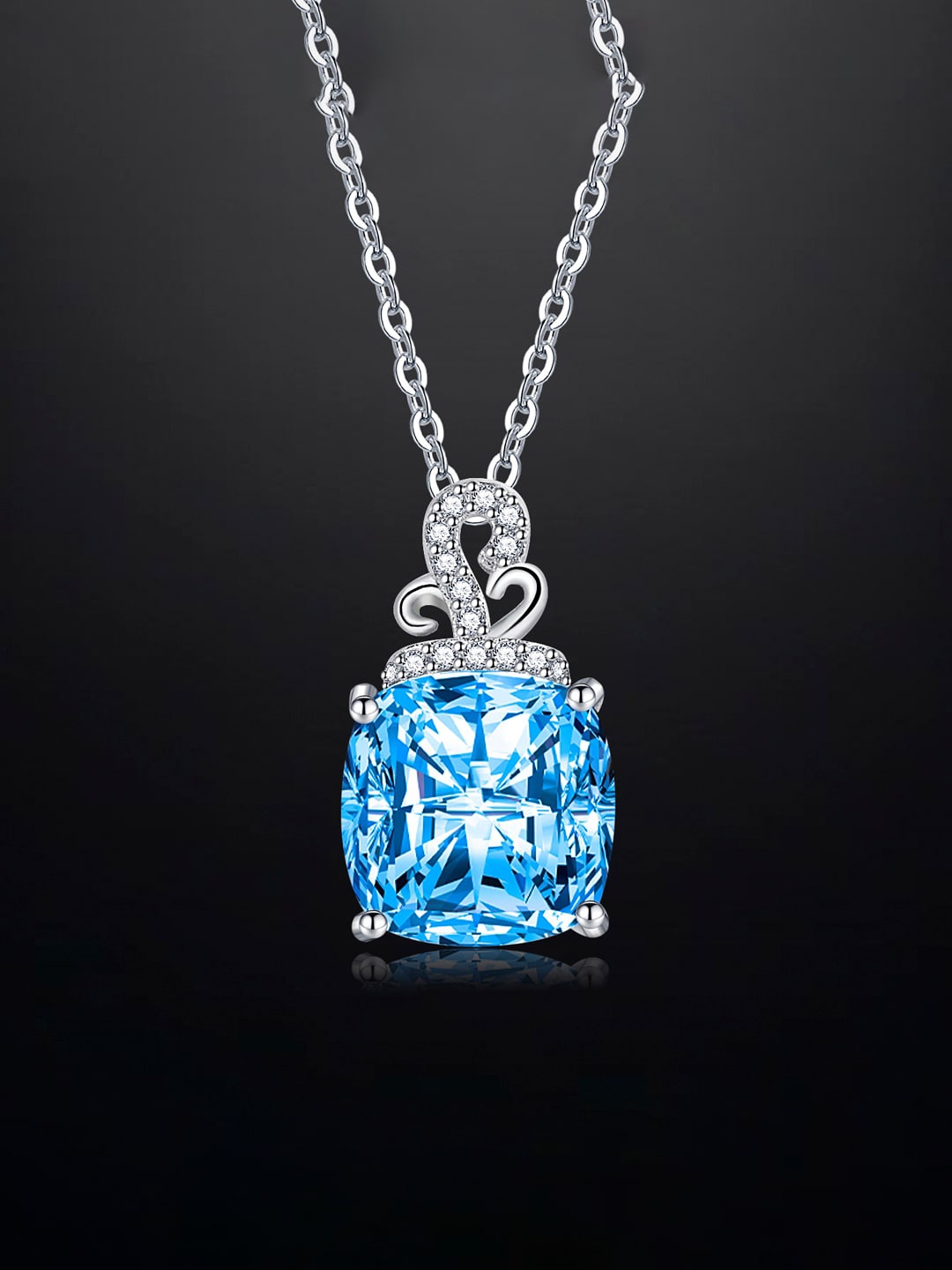 

Designs & You Silver-Plated CZ-Studded Square Pendant With Chain