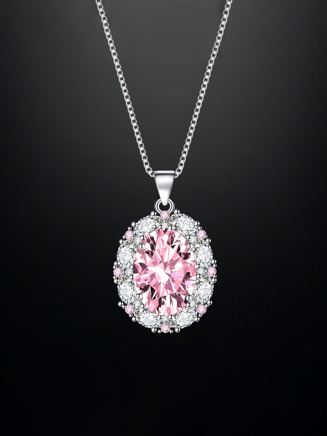 

Designs & You Silver-Plated CZ-Studded Oval Pendant With Chain
