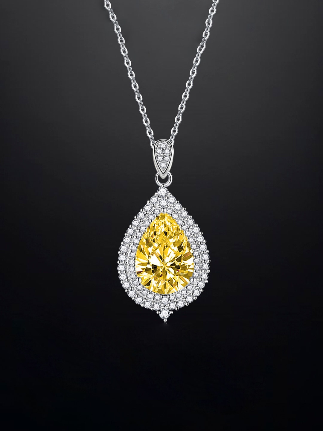 

Designs & You Silver-Plated CZ-Studded Teardrop Shaped Pendant With Chain
