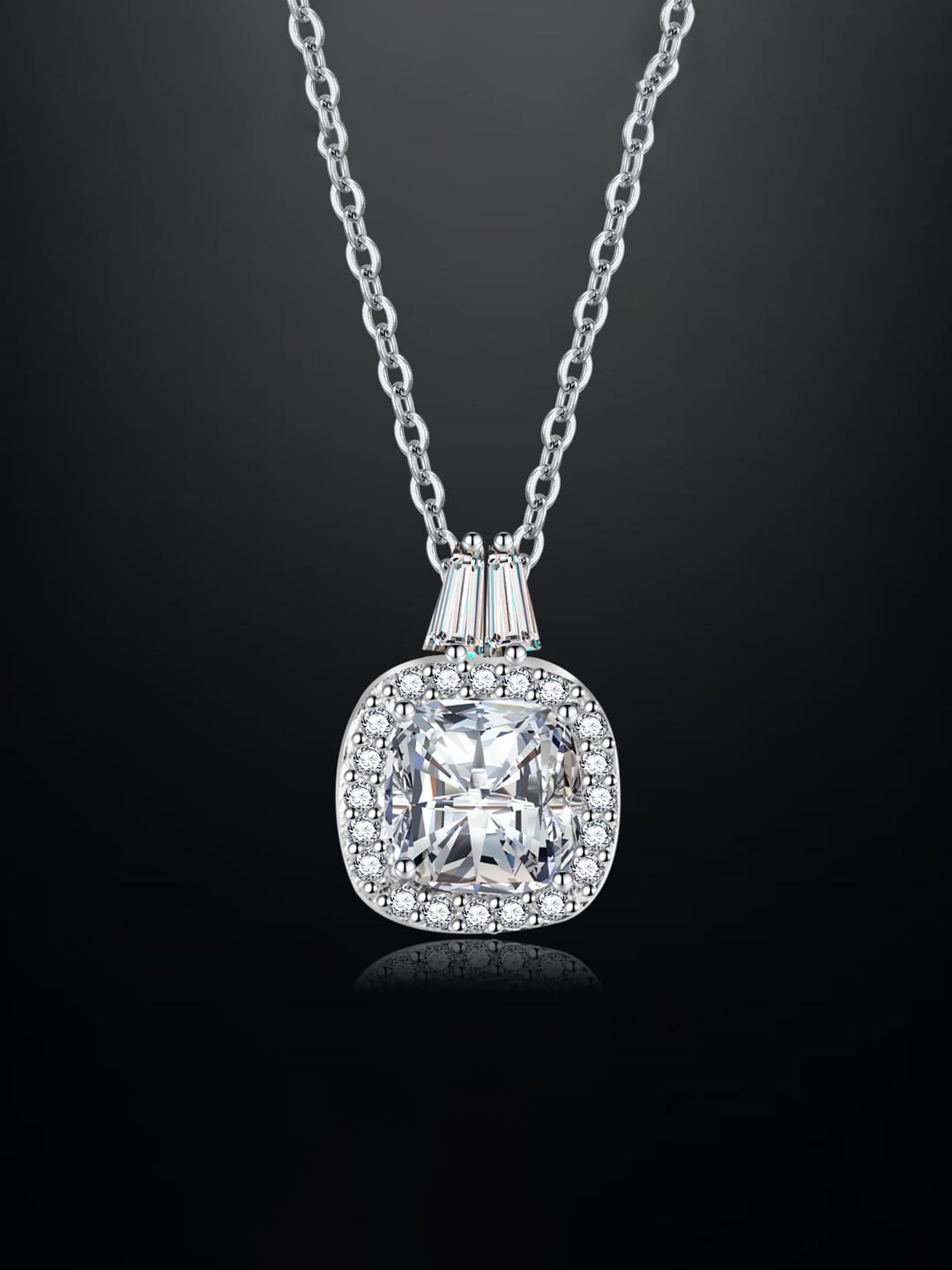 

Designs & You Silver-Plated CZ-Studded Square Pendant With Chain