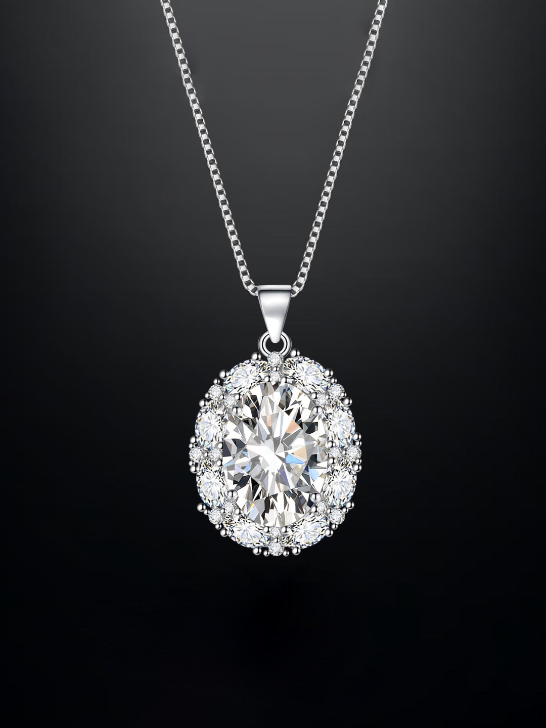 

Designs & You Silver-Plated Cubic Zirconia Studded Oval Pendant With Chain