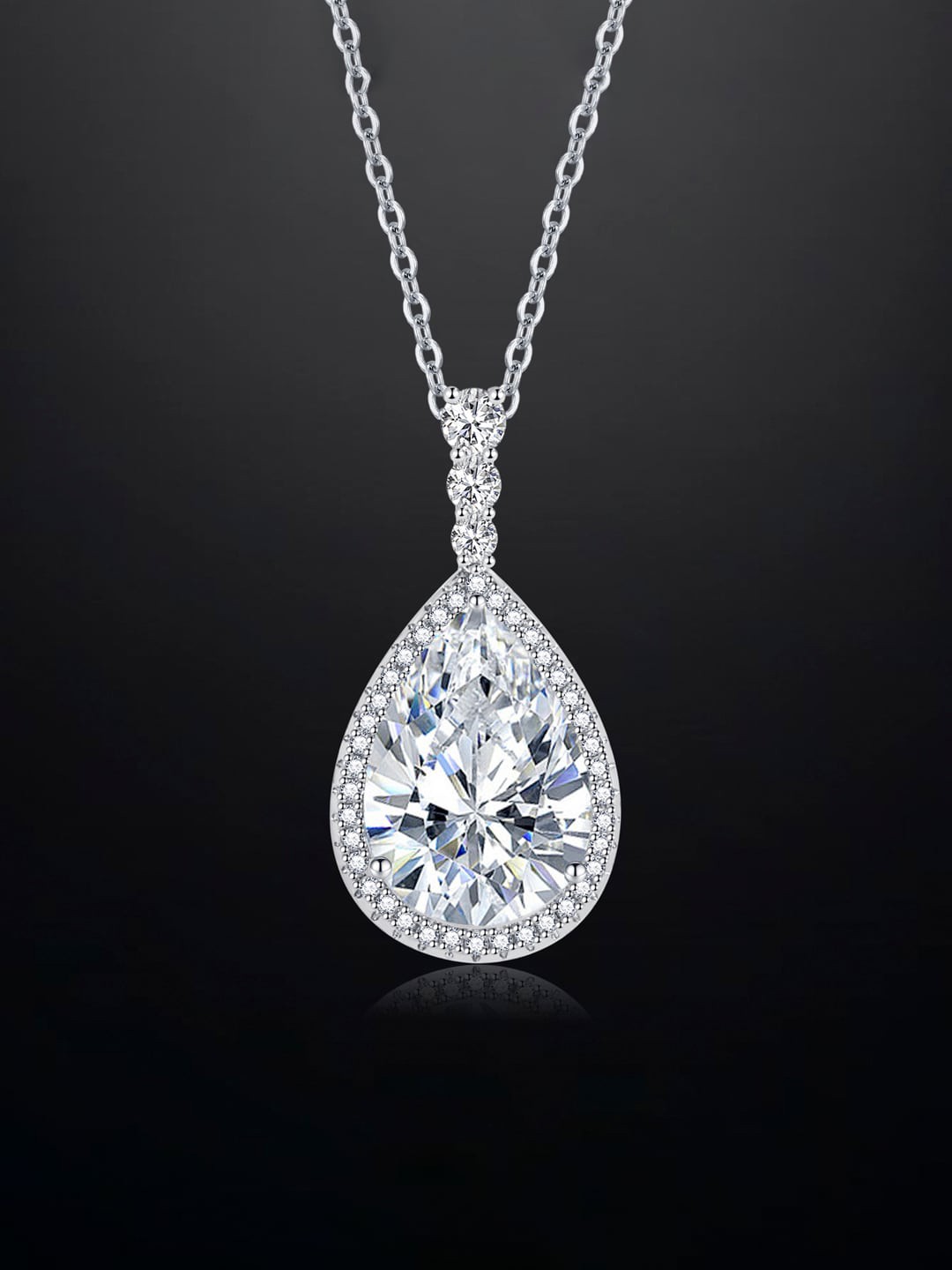 

Designs & You Silver-Plated Cubic Zirconia Studded Teardrop Pendant With Chain