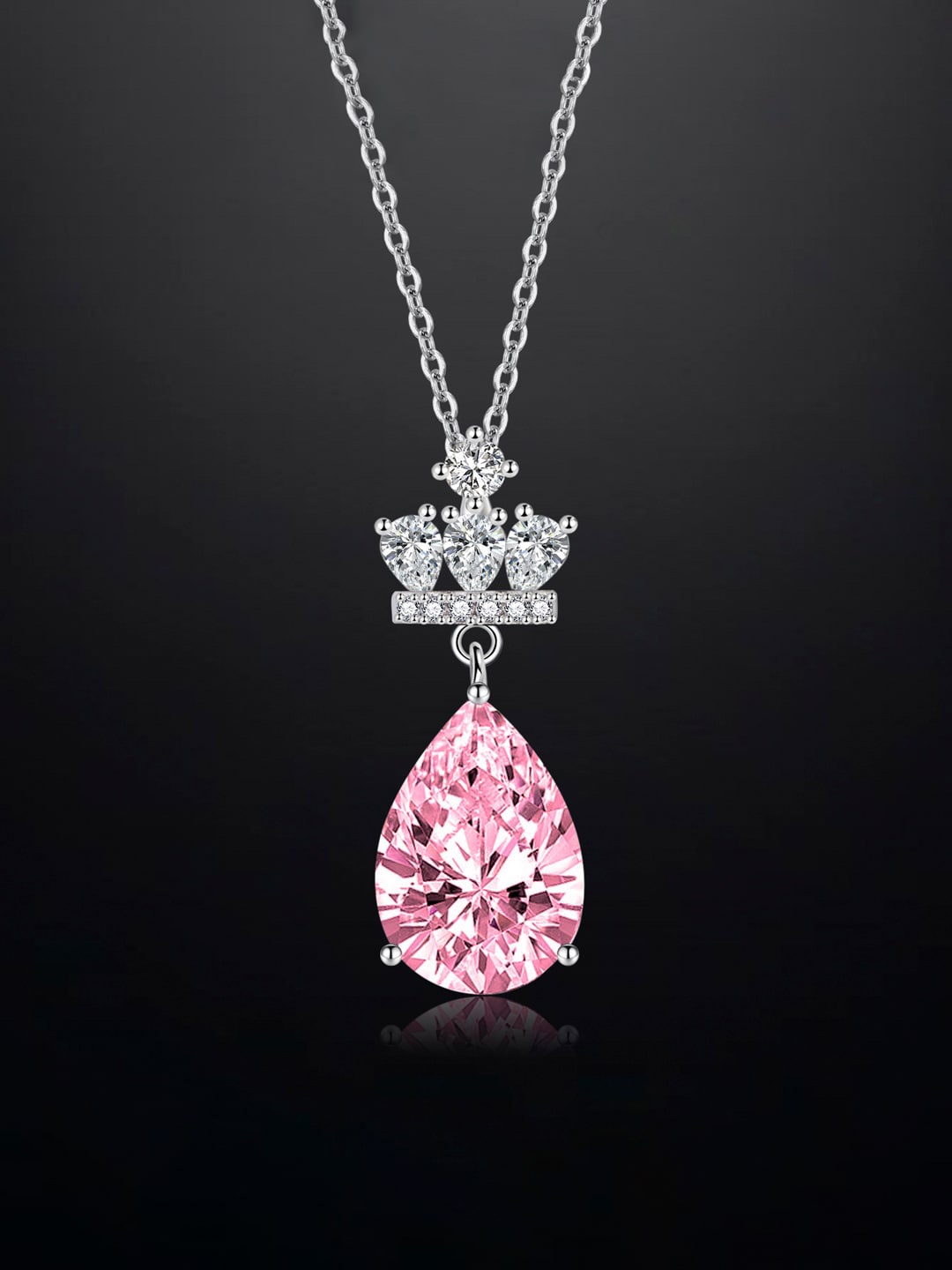 

Designs & You Silver-Plated CZ-Studded Teardrop Shaped Pendant With Chain