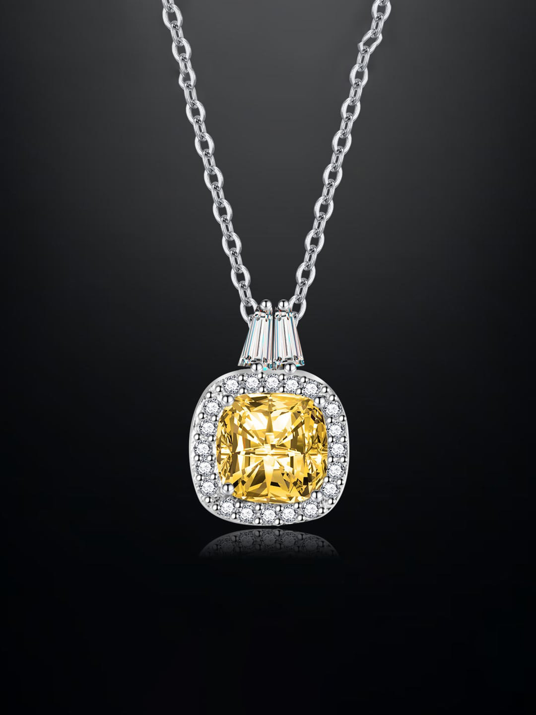

Designs & You Silver-Plated CZ-Studded Square Pendant With Chain