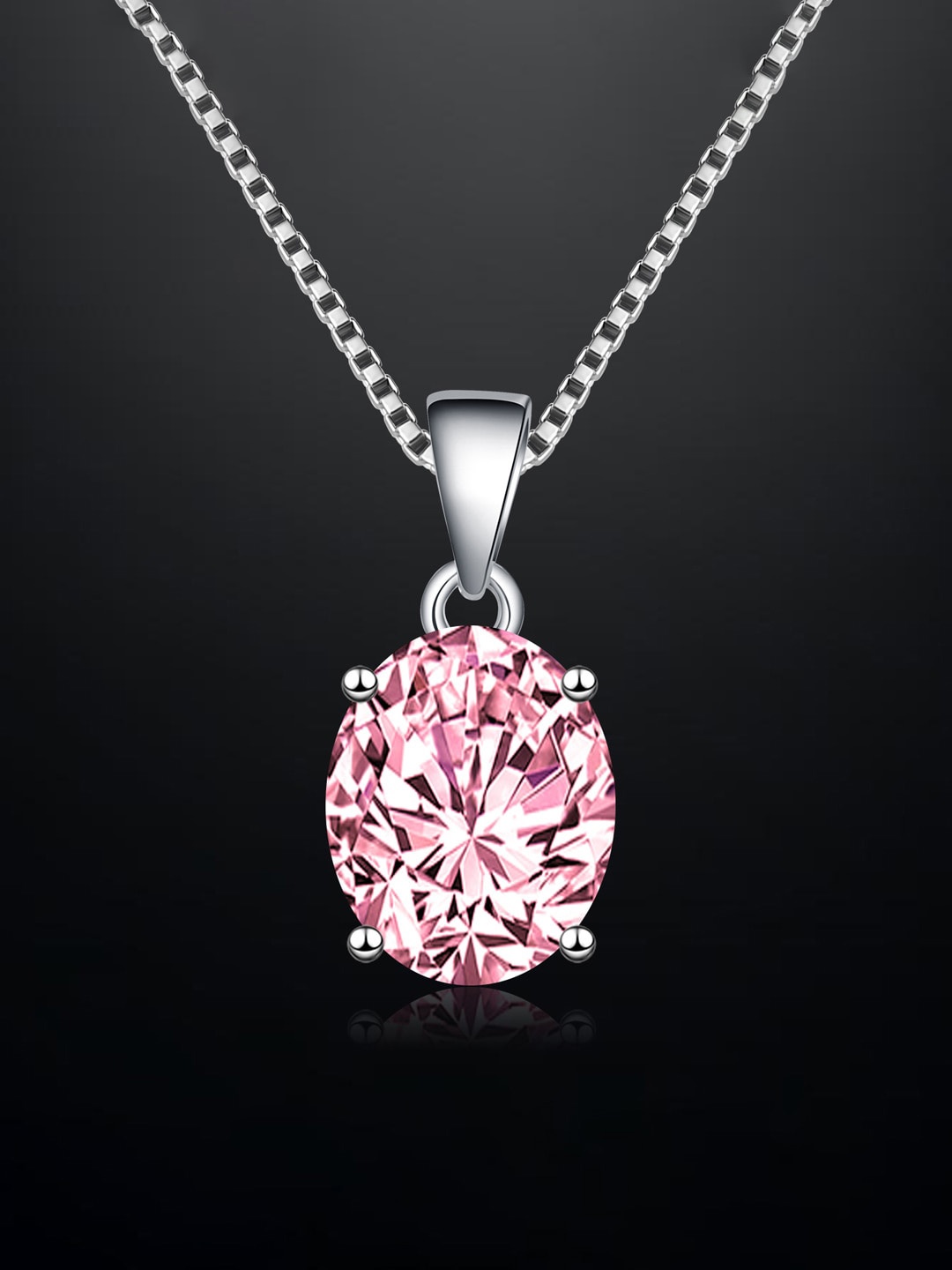 

Designs & You Silver-Plated CZ-Studded Oval Pendant With Chain