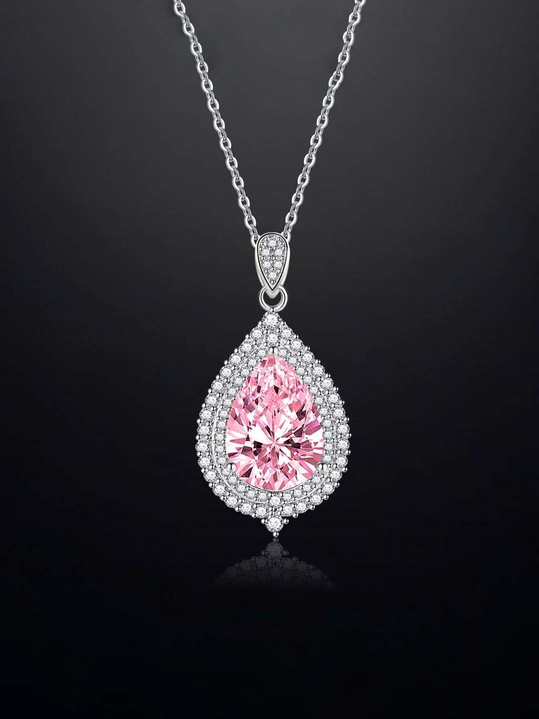 

Designs & You Silver-Plated CZ-Studded Teardrop Shaped Pendant With Chain