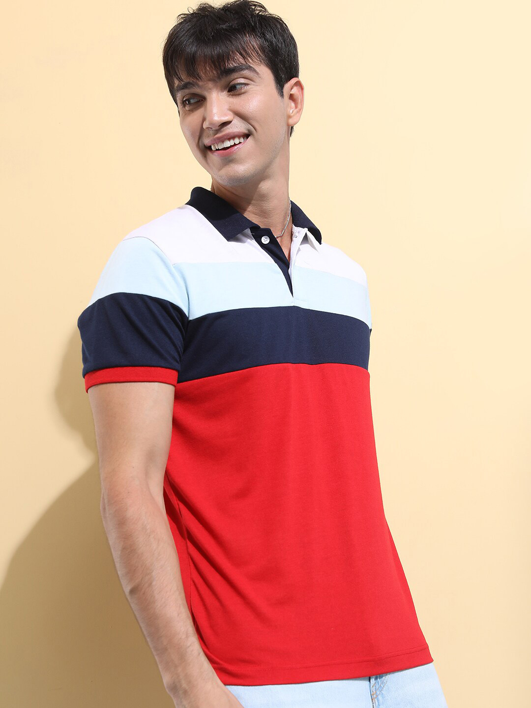 

HIGHLANDER Colourblocked Polo Collar Slim Fit T-shirt, White