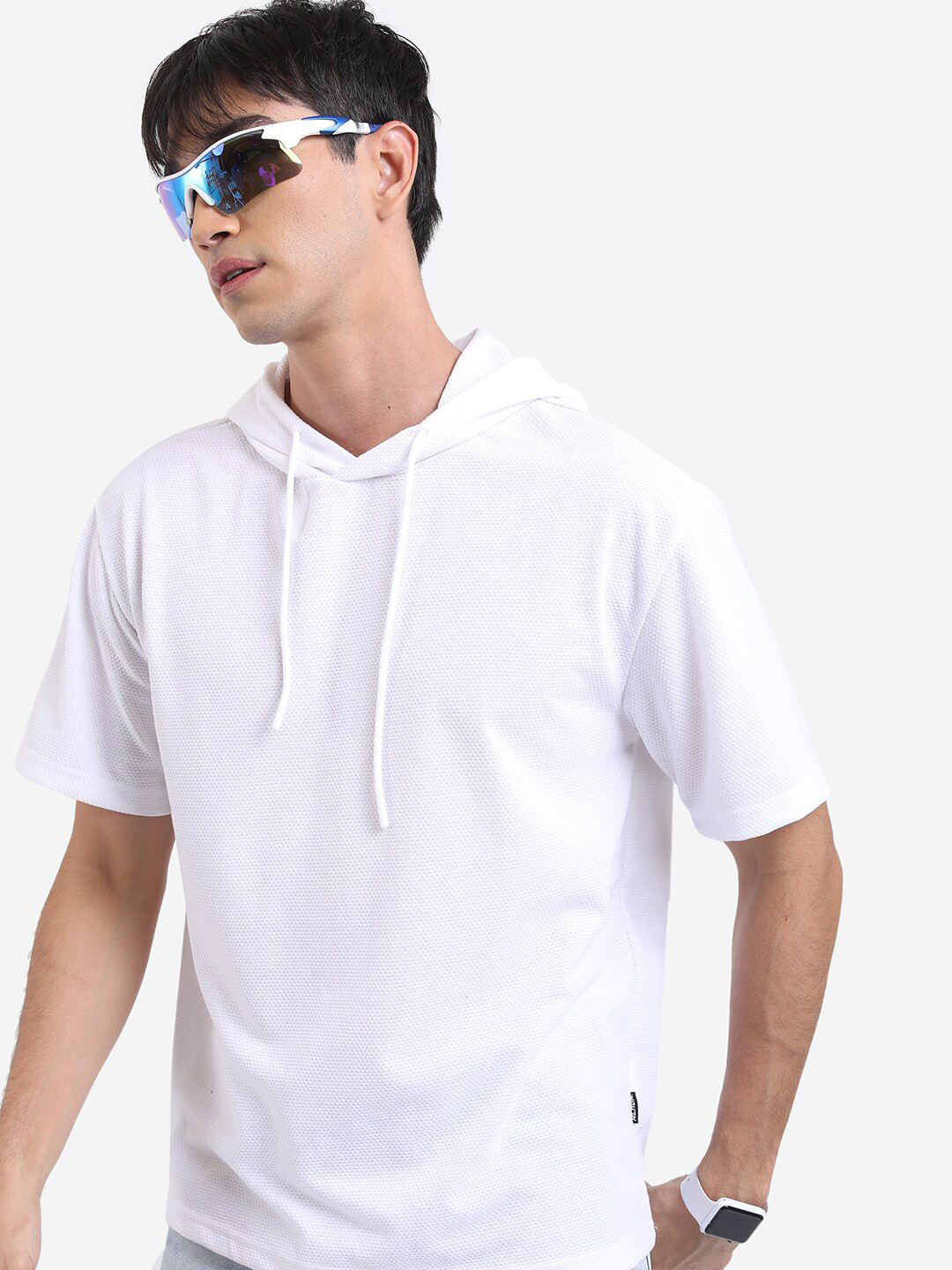 

HIGHLANDER Hooded Oversized Popcorn structured T-shirt, White