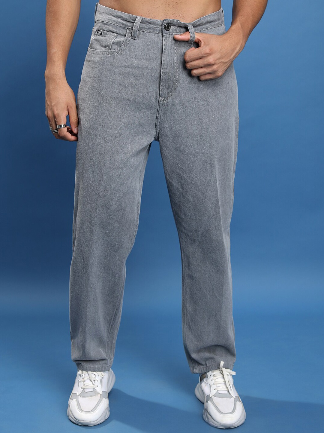 

HIGHLANDER Men Relaxed Fit Clean Look Cotton Jeans, Grey