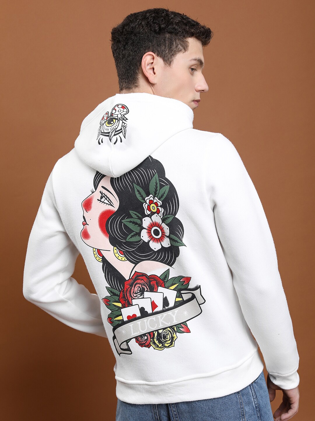 

HIGHLANDER Men Printed Hooded Pullover Sweatshirt, White