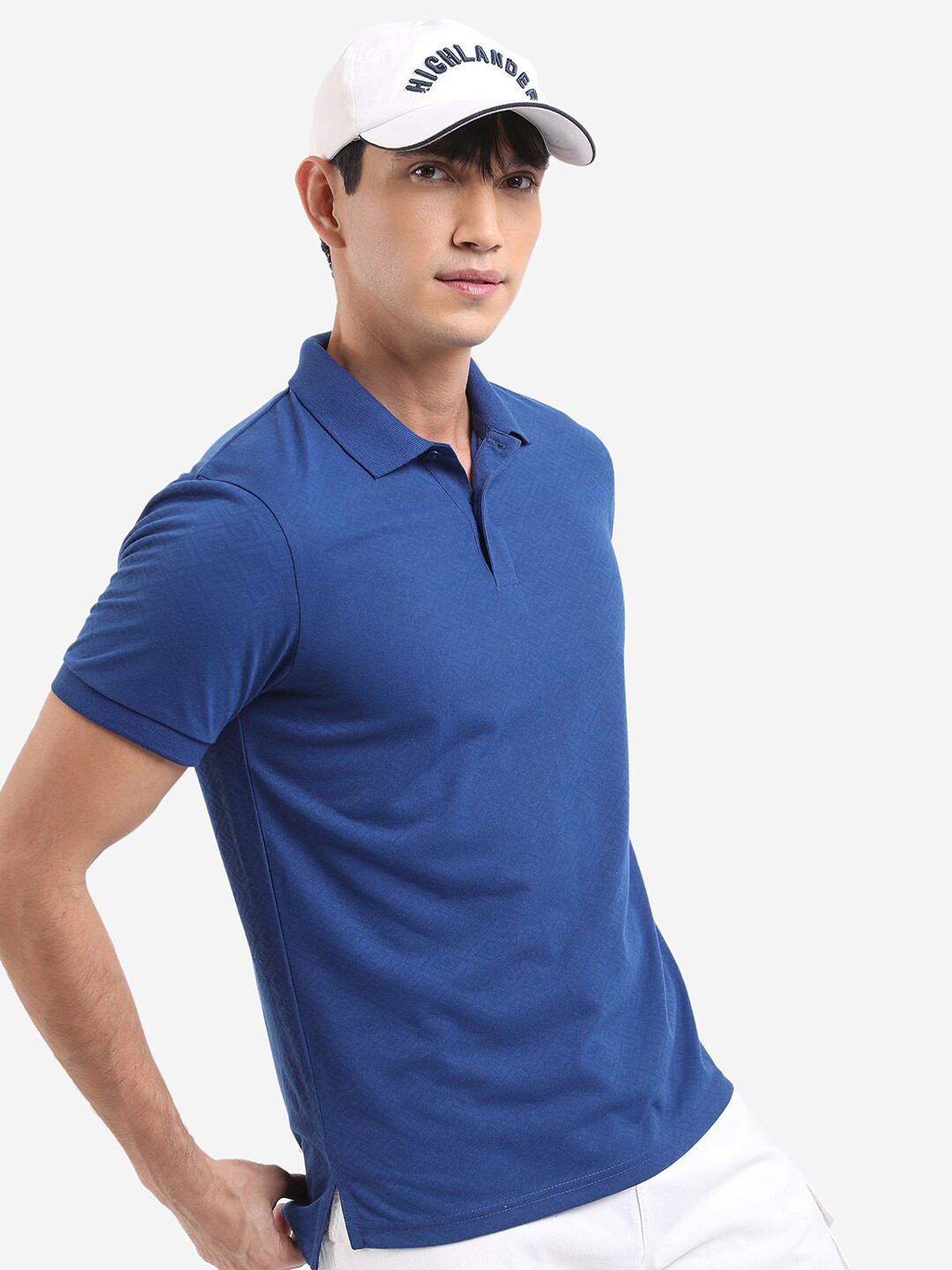 

HIGHLANDER Geometric Printed Polo Collar Slim Fit Sports T-shirt, Navy blue