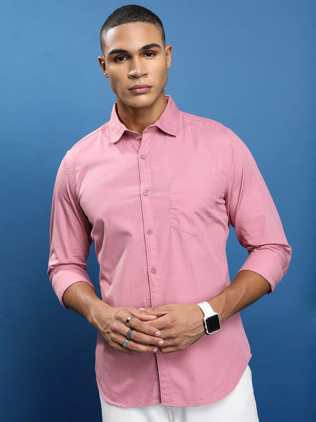 

HIGHLANDER Slim Fit Spread Collar Cotton Casual Shirt, Pink