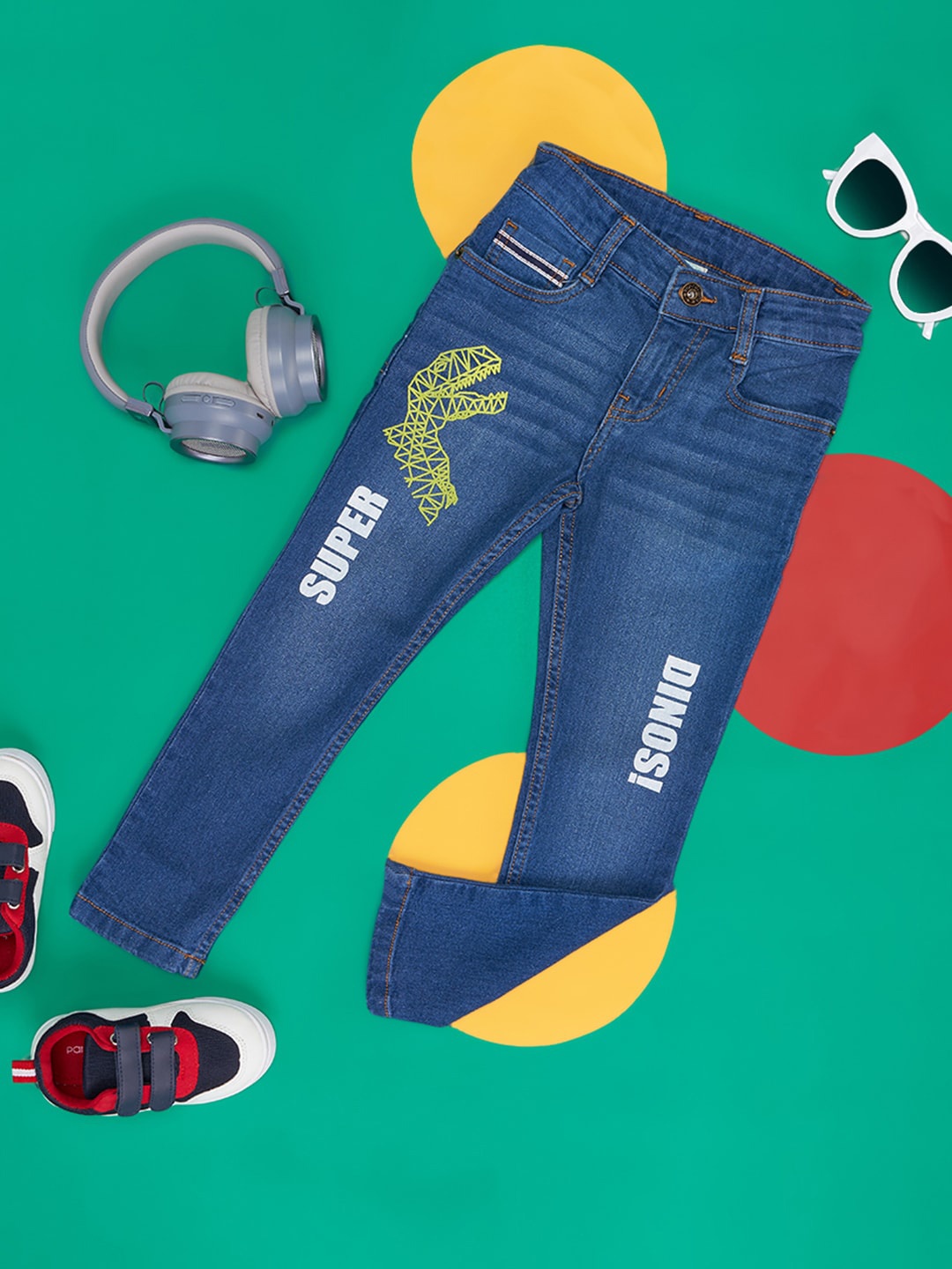 

Pantaloons Junior Boys Clean Look Printed Light Fade Jeans, Blue
