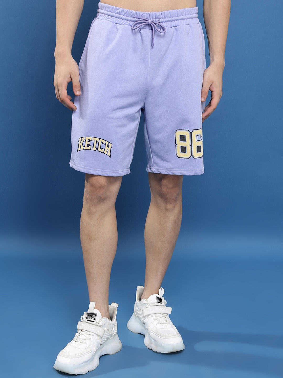 

KETCH Men Typography Printed Mid Rise Shorts, Lavender