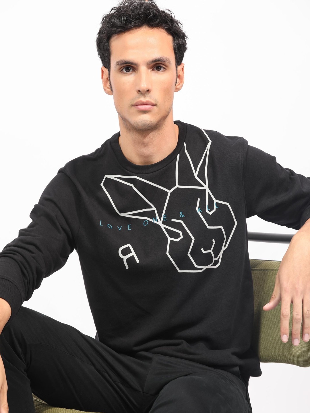 

RARE RABBIT Men Bermann Graphic Print Logo Sweatshirt, Black