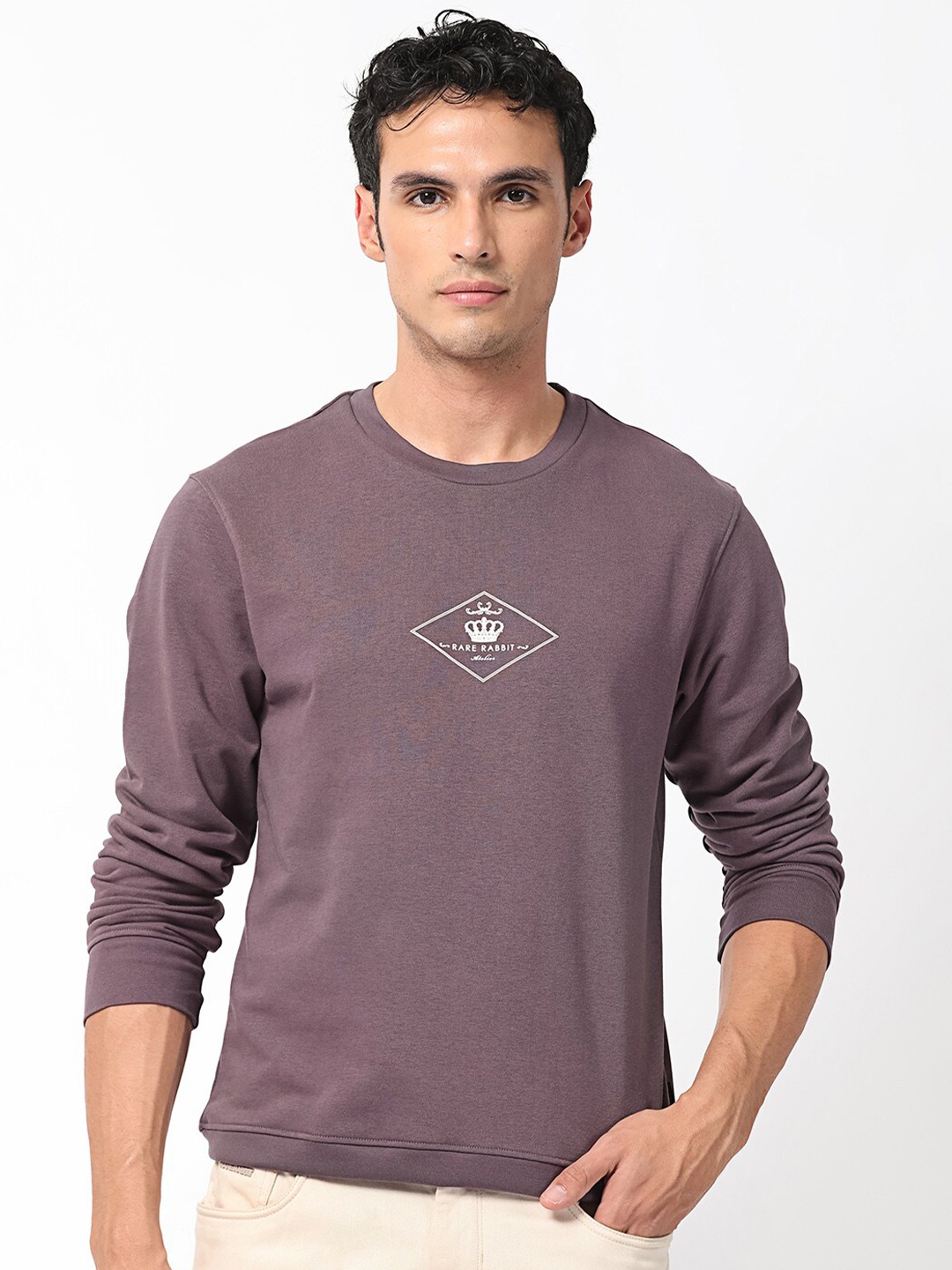 

RARE RABBIT Men Devonn Graphic Print Logo Sweatshirt, Purple