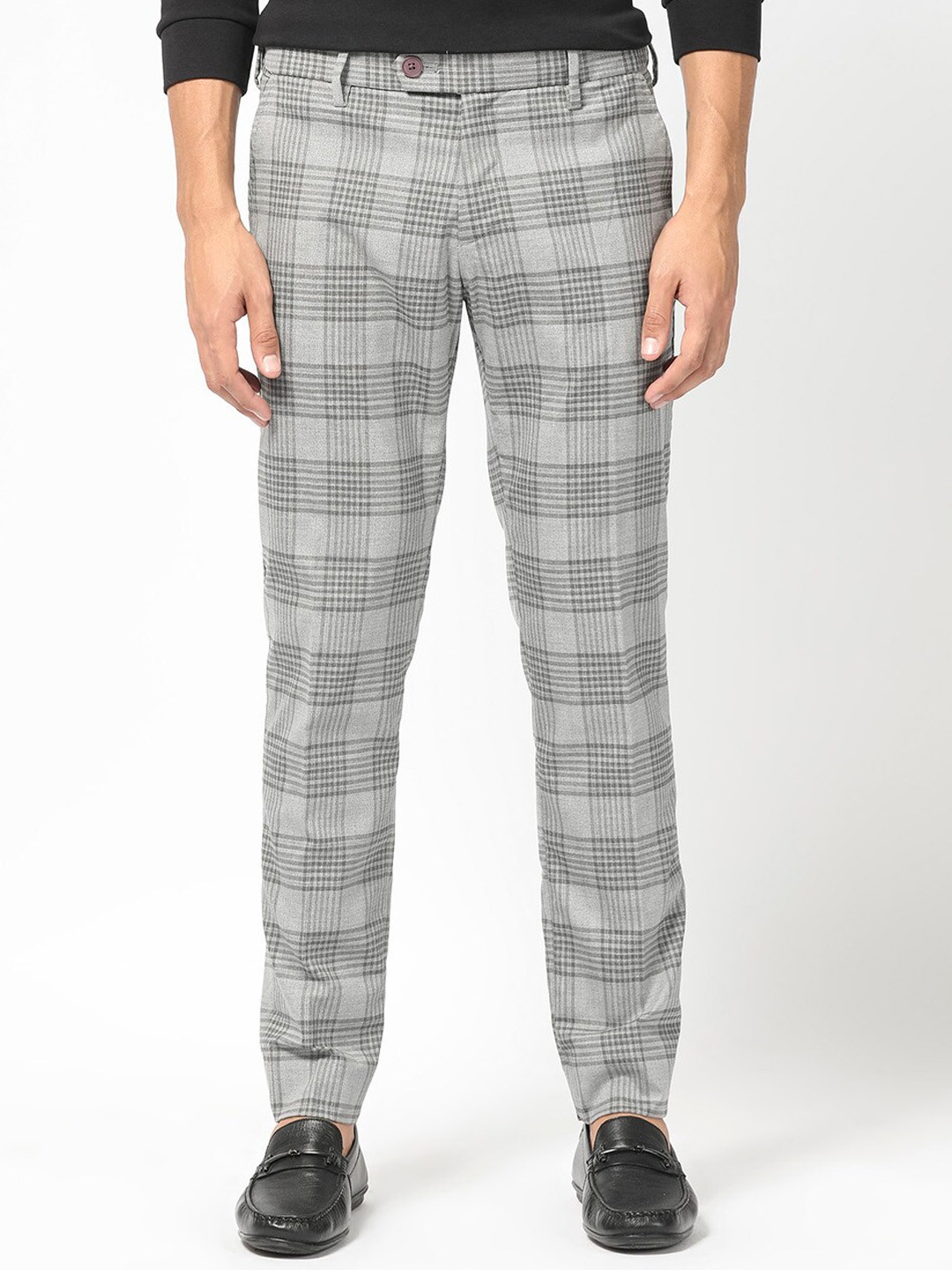 

RARE RABBIT Men Rowe Mid-Rise Checked Slim Fit Trouser, Grey