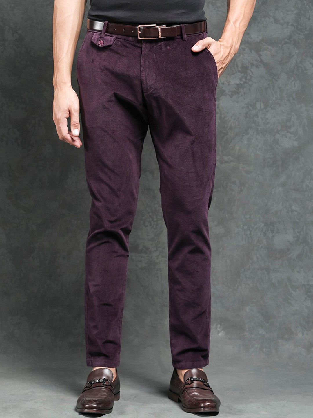 

RARE RABBIT Men Cloy Mid-Rise Slim Fit Trouser, Purple