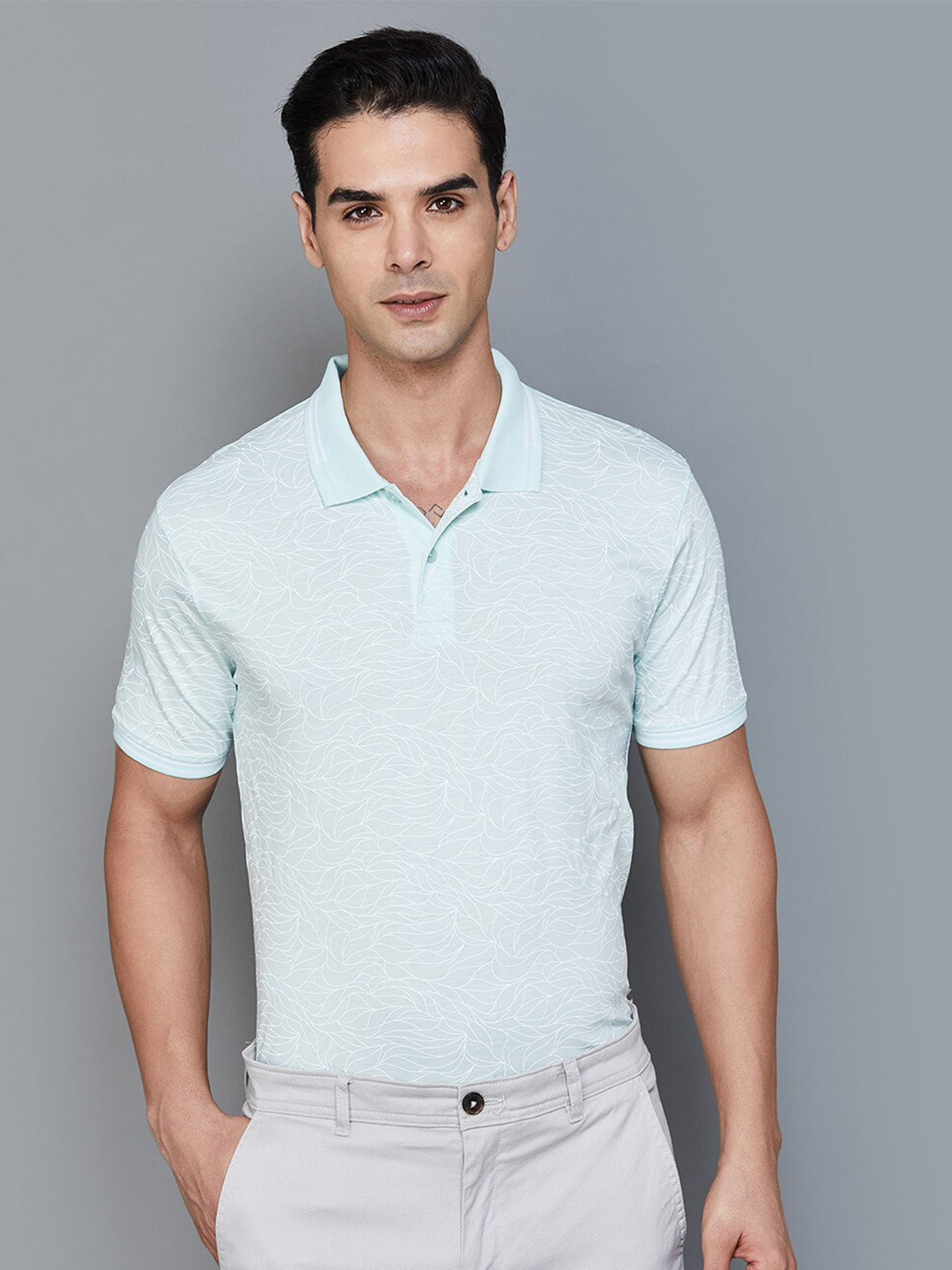 

CODE by Lifestyle Abstract Printed Polo Collar Cotton Slim Fit T-shirt, Blue