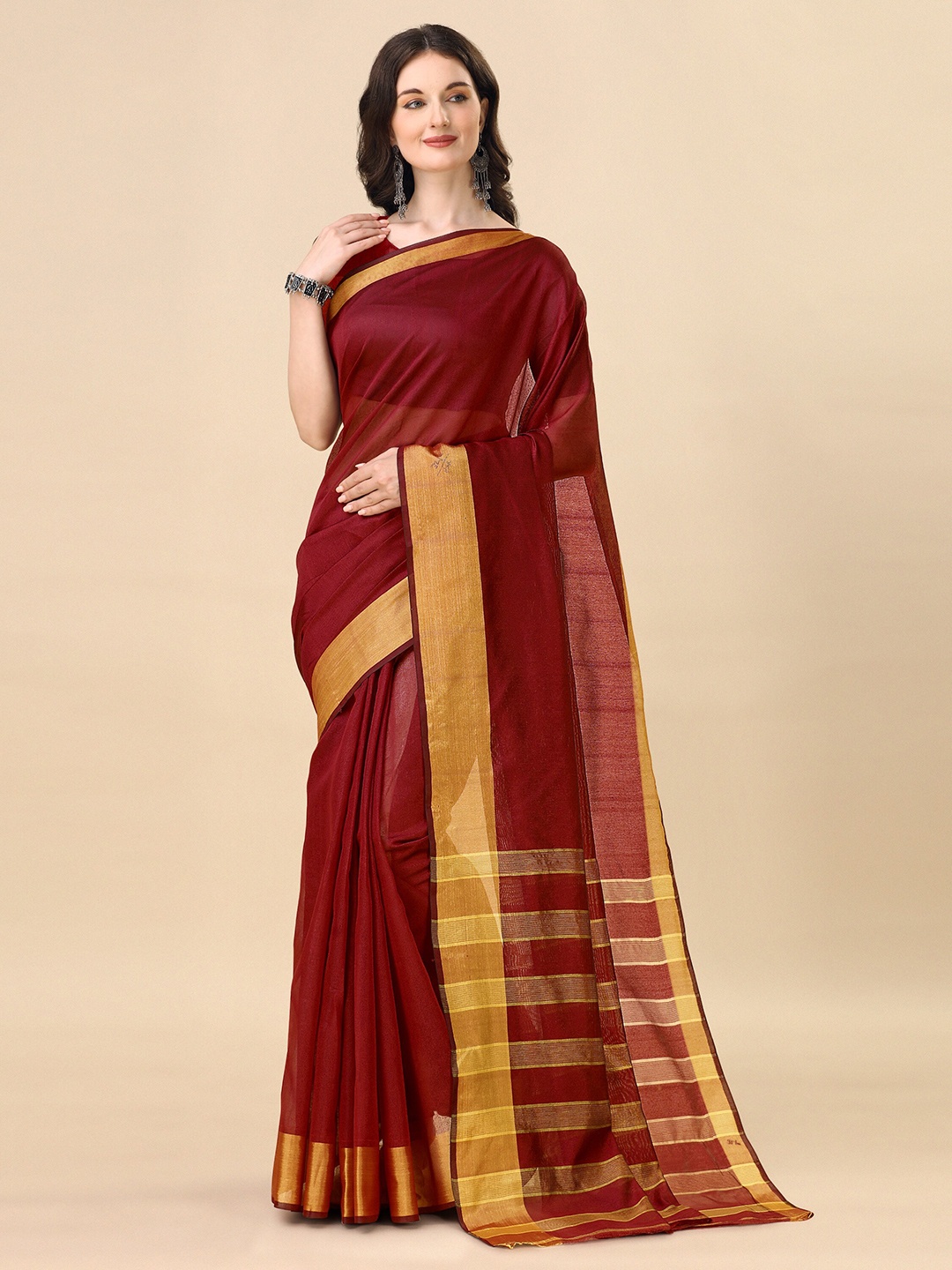 

Indian Fashionista Solid Zari Ikat Saree, Maroon