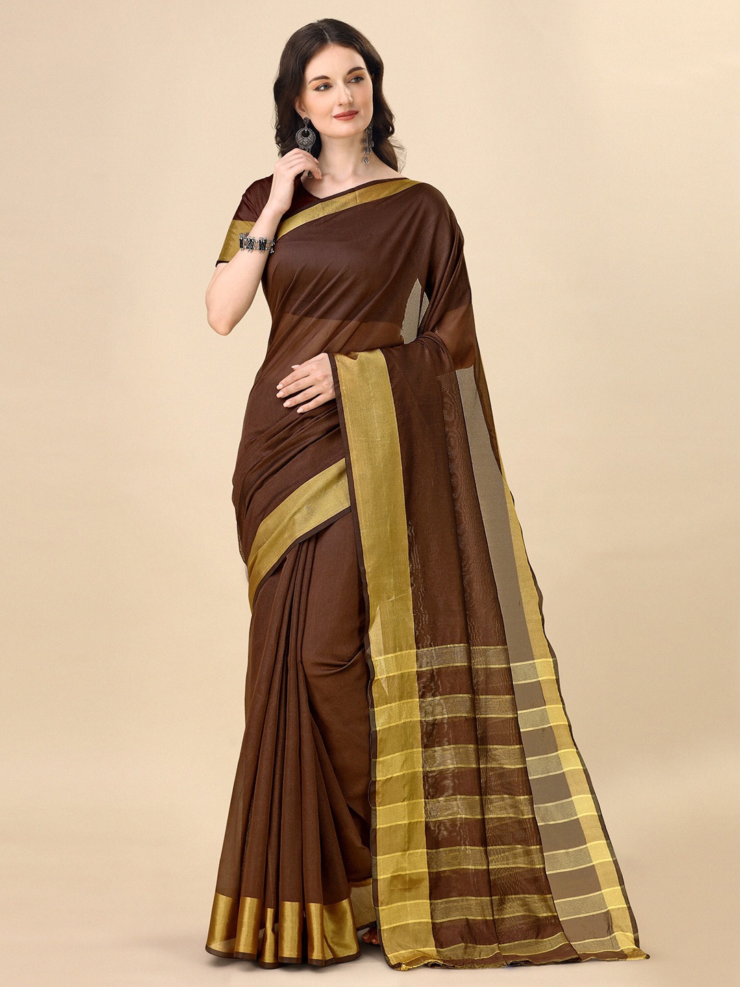 

Indian Fashionista Zari Ikat Saree, Brown