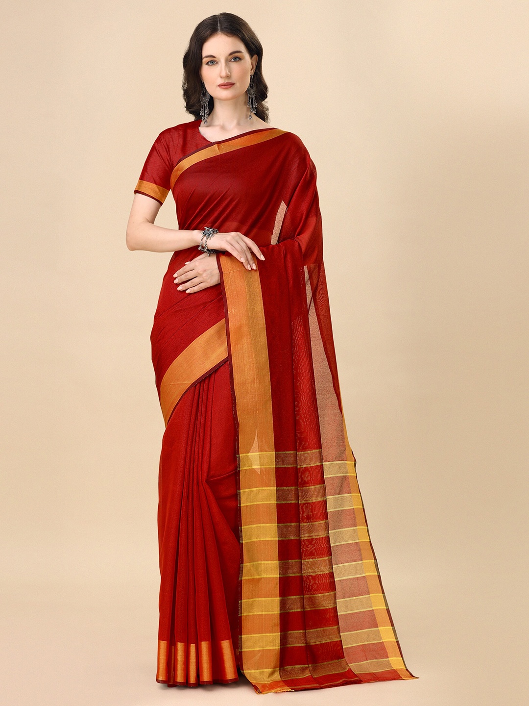 

Indian Fashionista Zari Ikat Saree, Red
