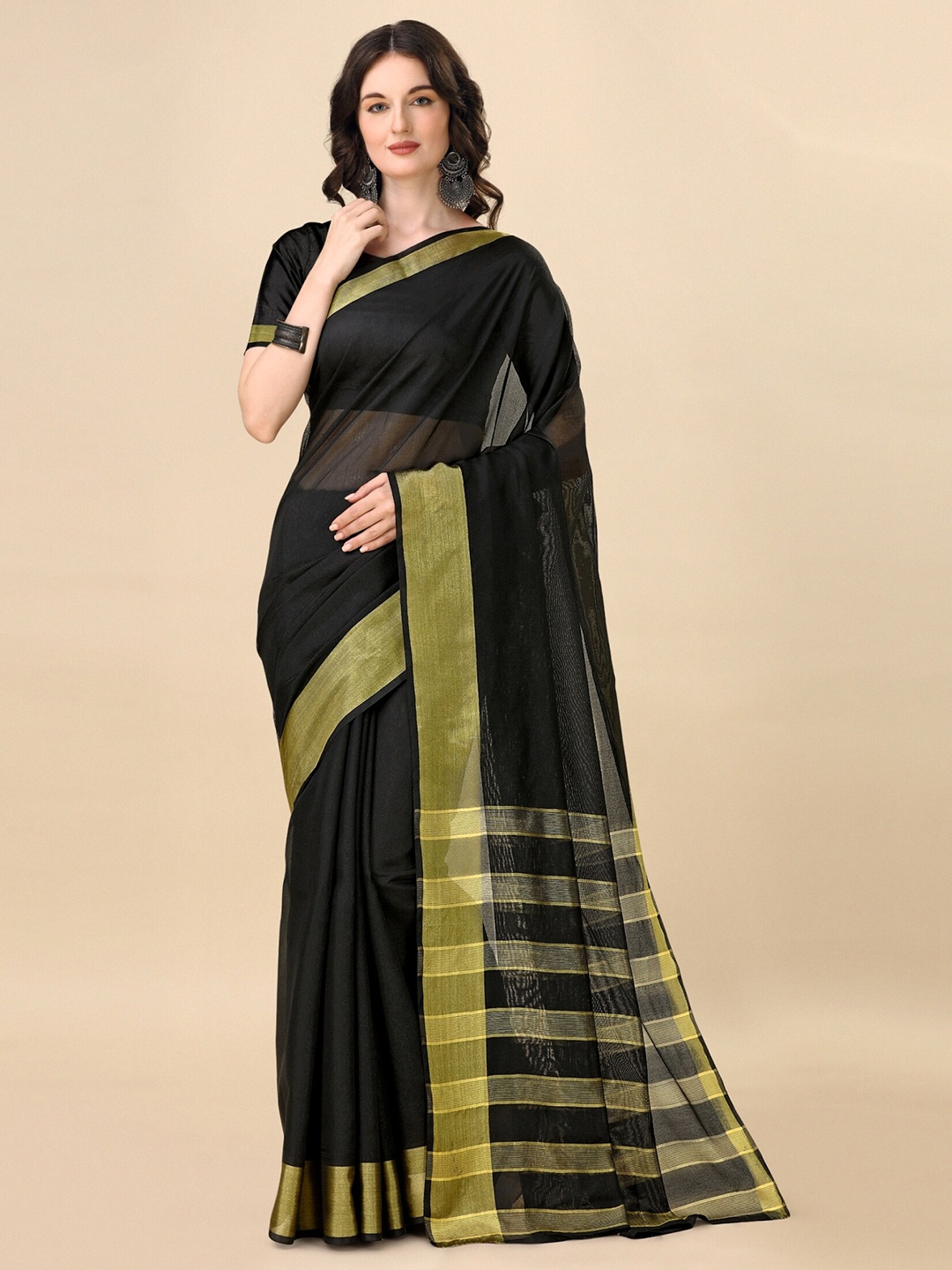 

Indian Fashionista Zari Ikat Saree, Black
