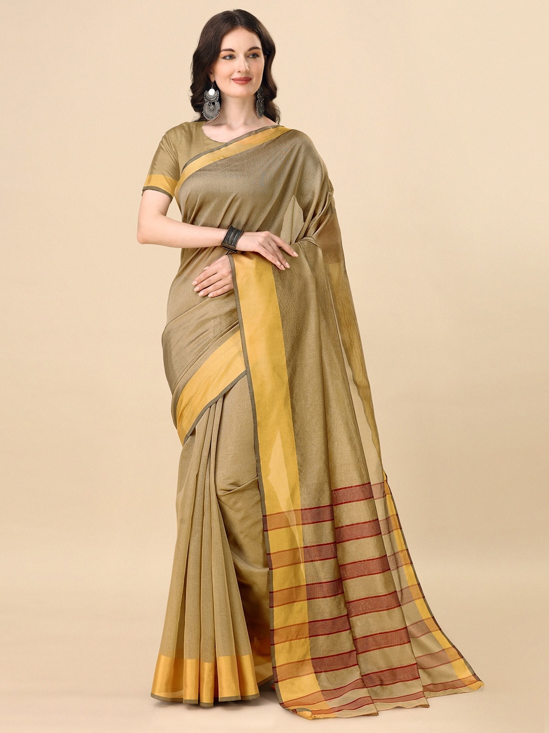 

Indian Fashionista Art Silk Ikat Saree, Cream