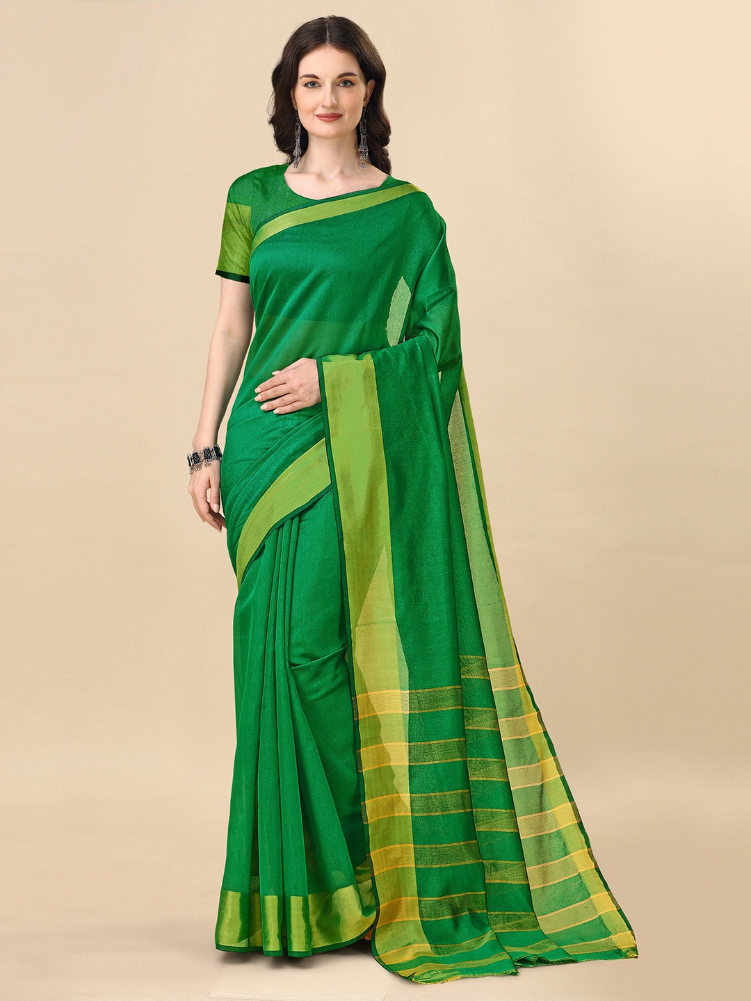 

Indian Fashionista Art Silk Ikat Saree, Green