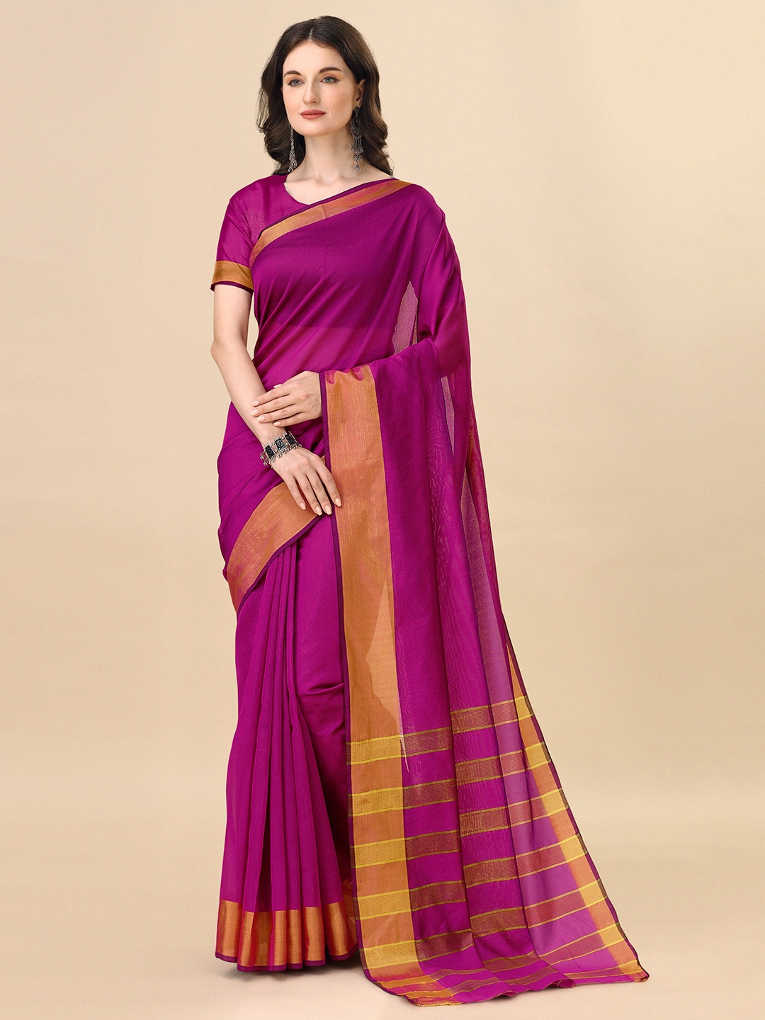 

Indian Fashionista Striped Art Silk Ikat Saree, Pink