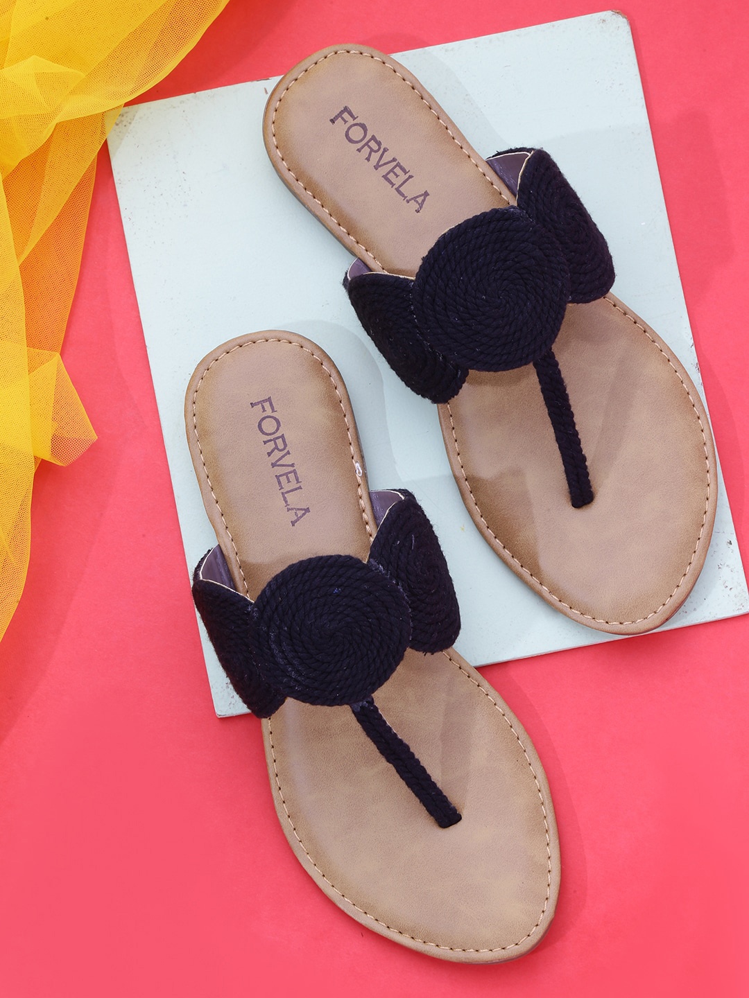 

FORVELA Slip-On T-Strap Flats, Black