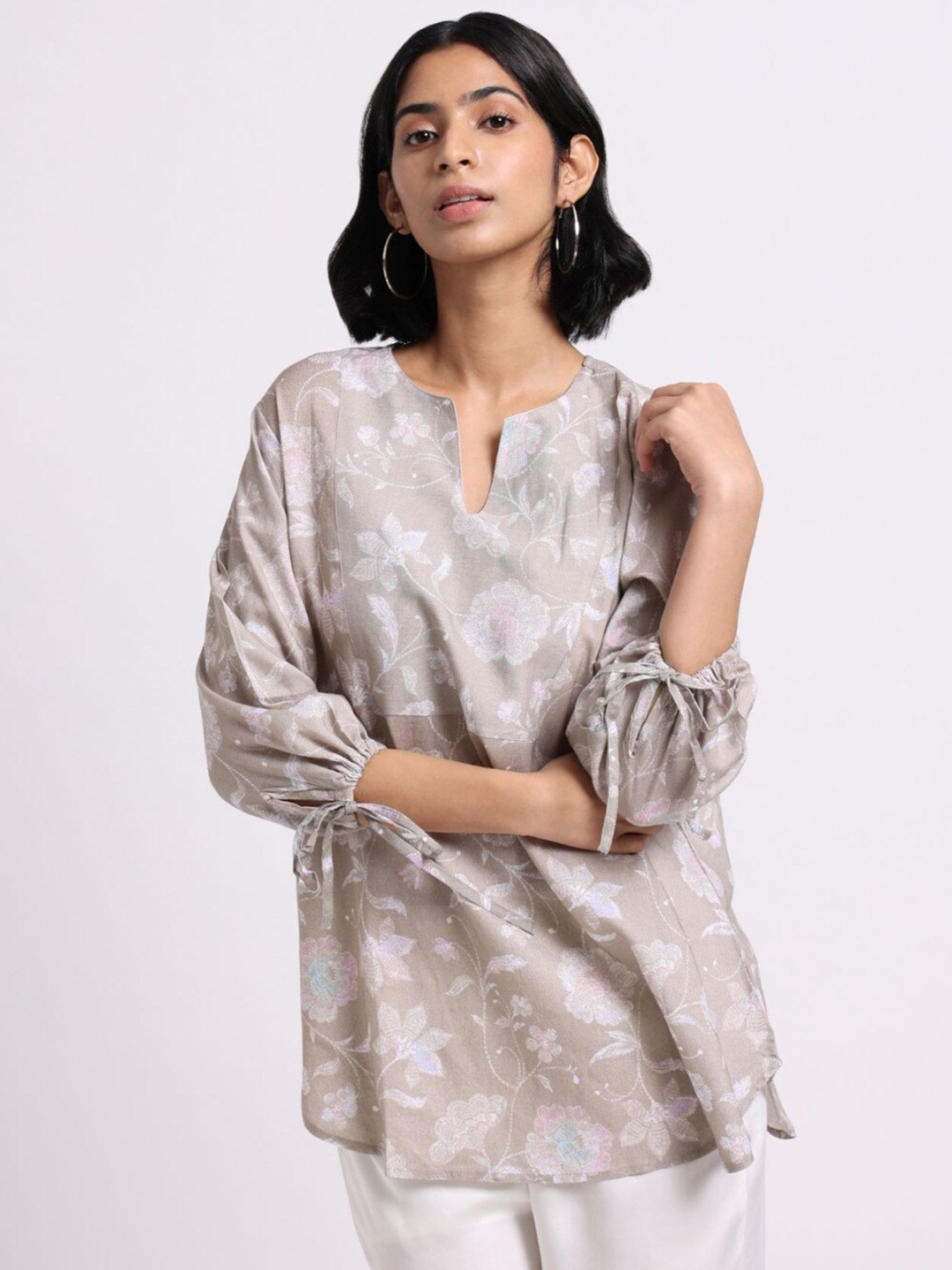 

Bombay Bloom Linen Floral Printed Tunic, Brown