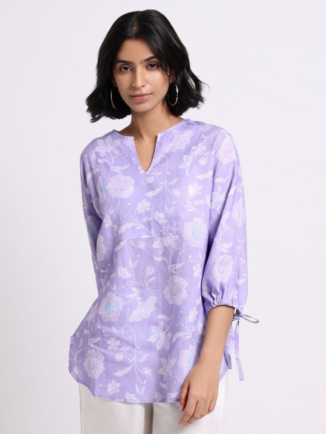 

Bombay Bloom Floral Printed Linen Tunic, Lavender