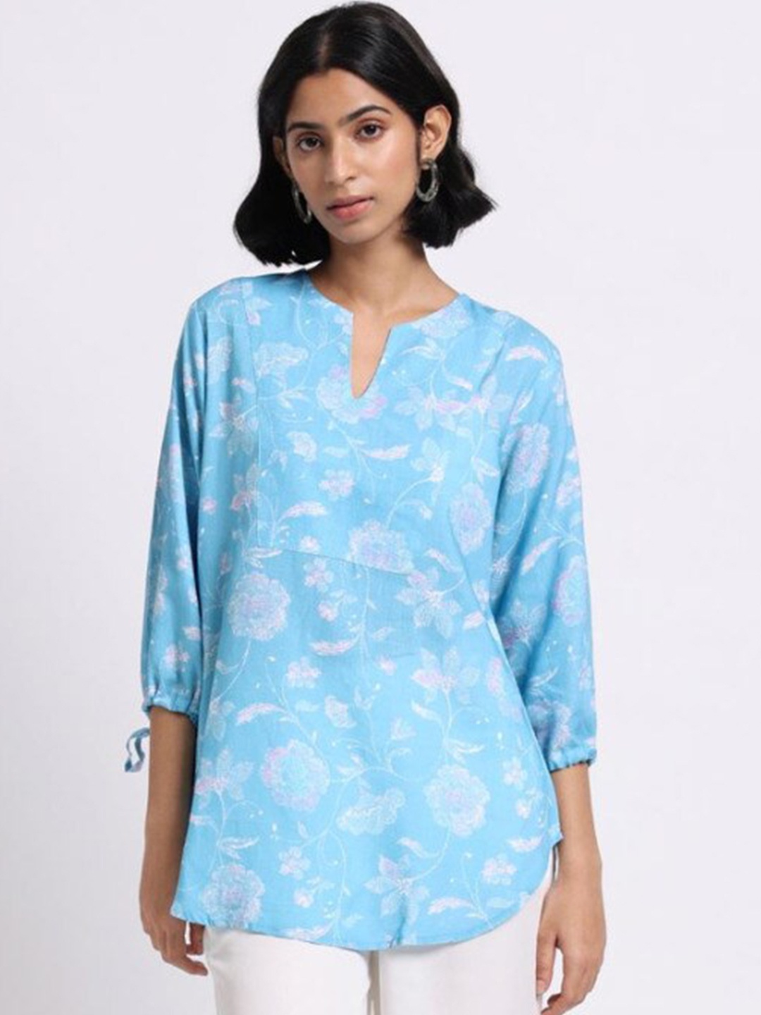 

Bombay Bloom Floral Printed Linen Tunic, Blue