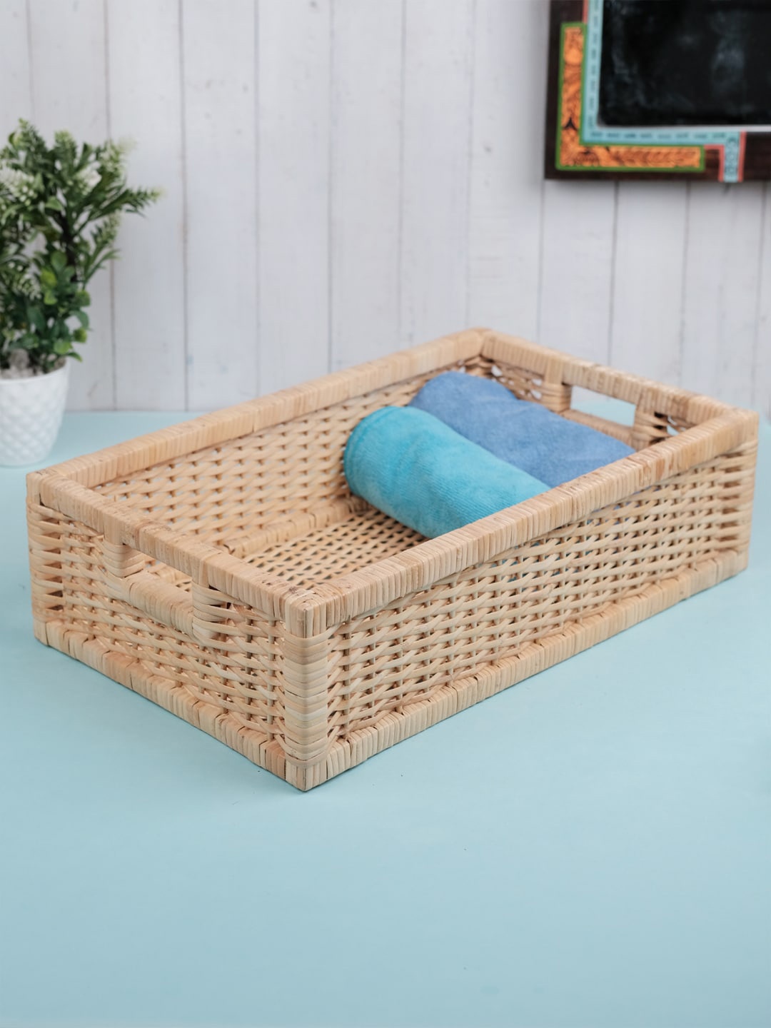 

VarEesha Beige Rectangular Rattan Wicker Basket Bathroom Organiser