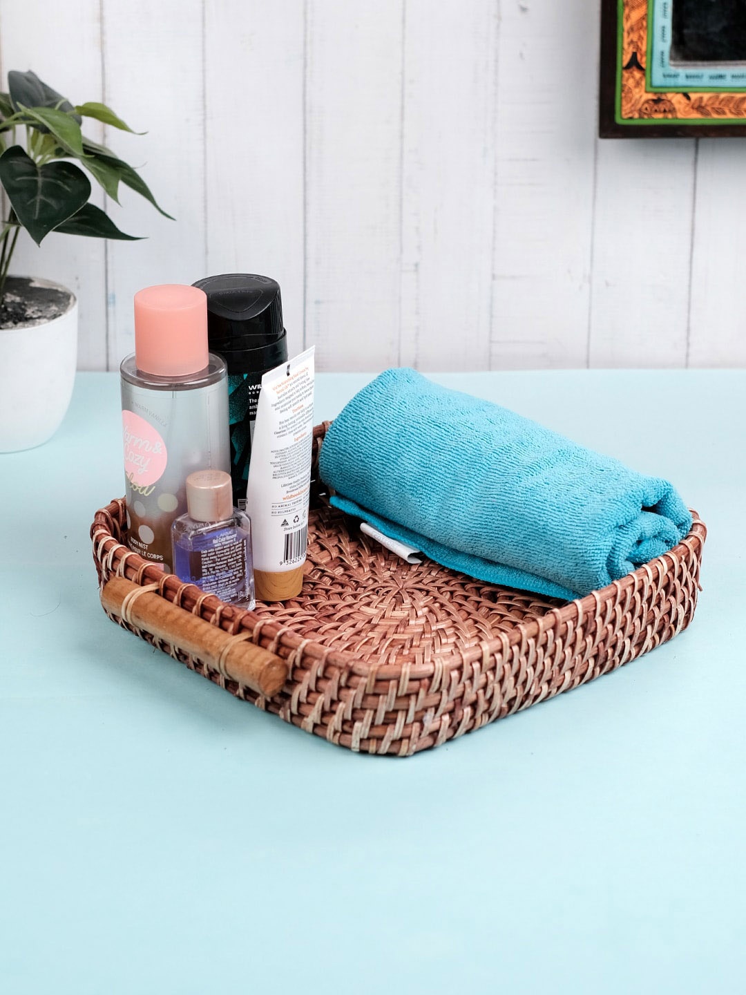 

VarEesha Brown Square Rattan Wicker Basket Bathroom Organiser