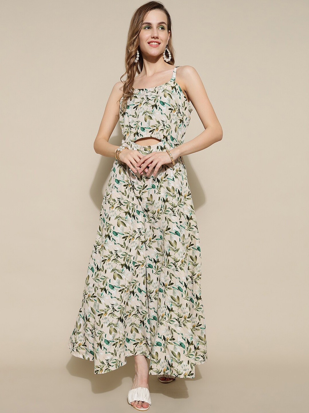 

KALINI Flora Print Shoulder Straps Basic Jumpsuit, White