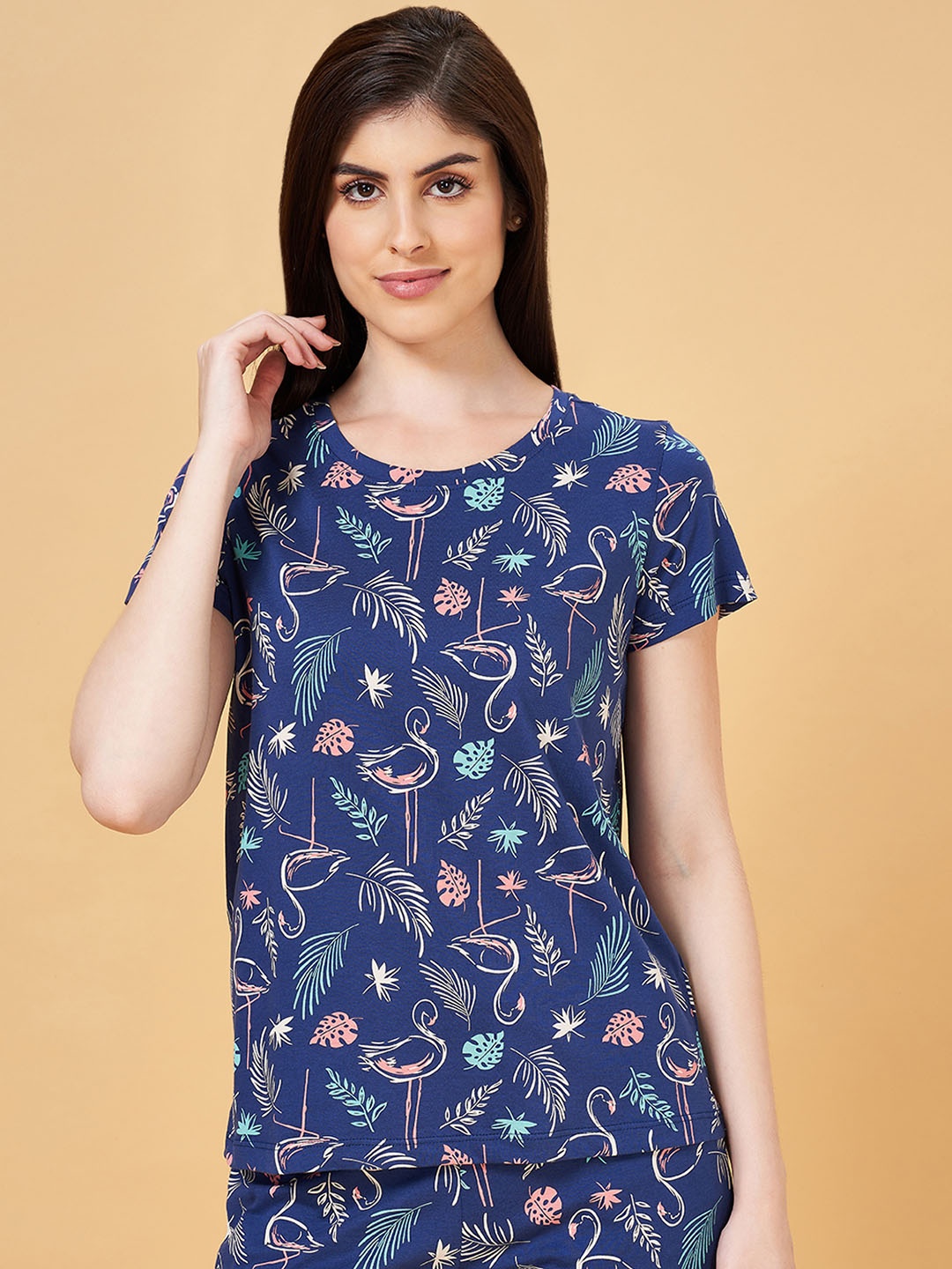 

Dreamz by Pantaloons Floral Printed Cotton Lounge T-shirts, Blue