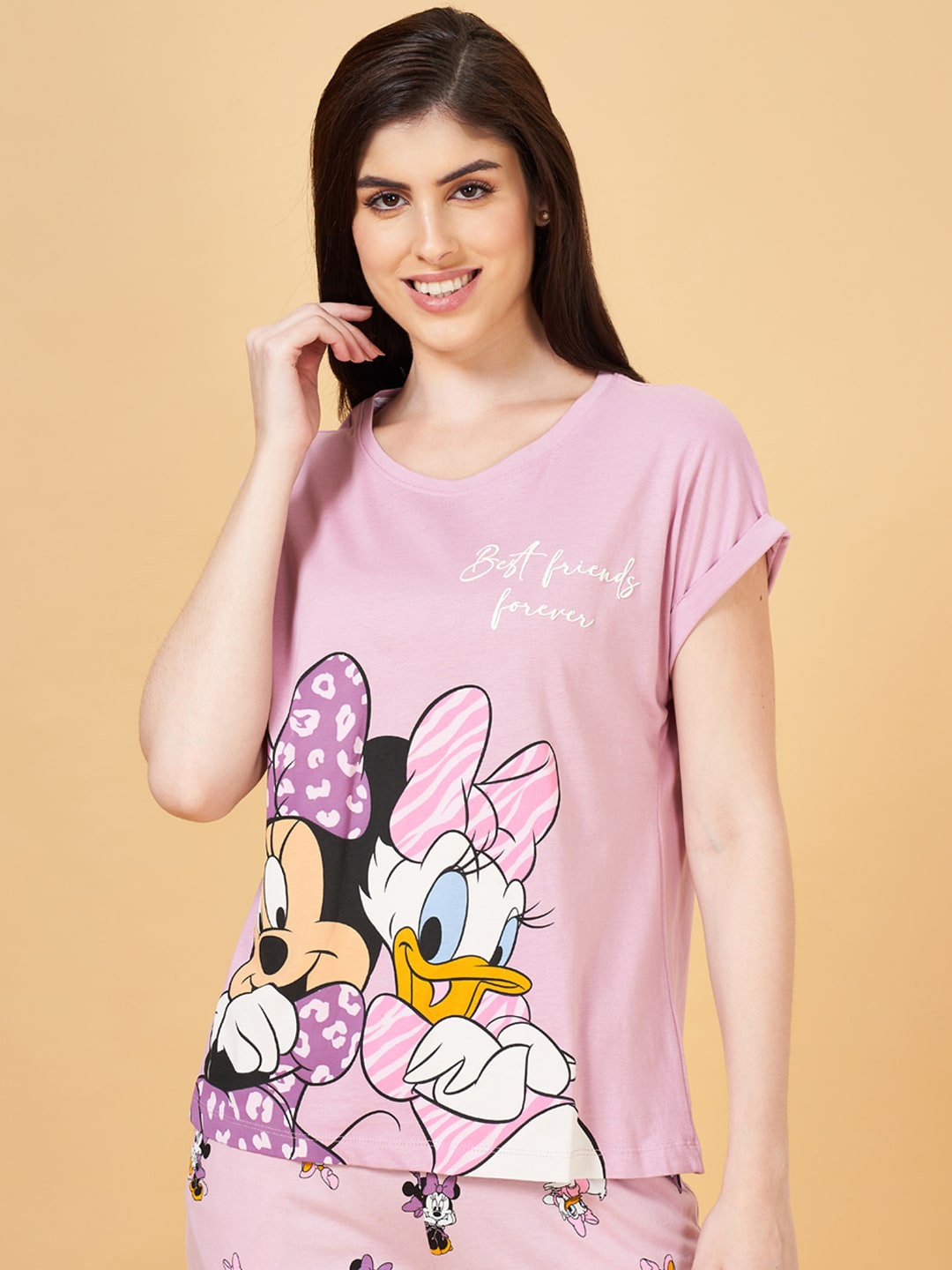 

Dreamz by Pantaloons Mickey & Friends Graphic Printed Cotton Lounge T-shirts, Pink