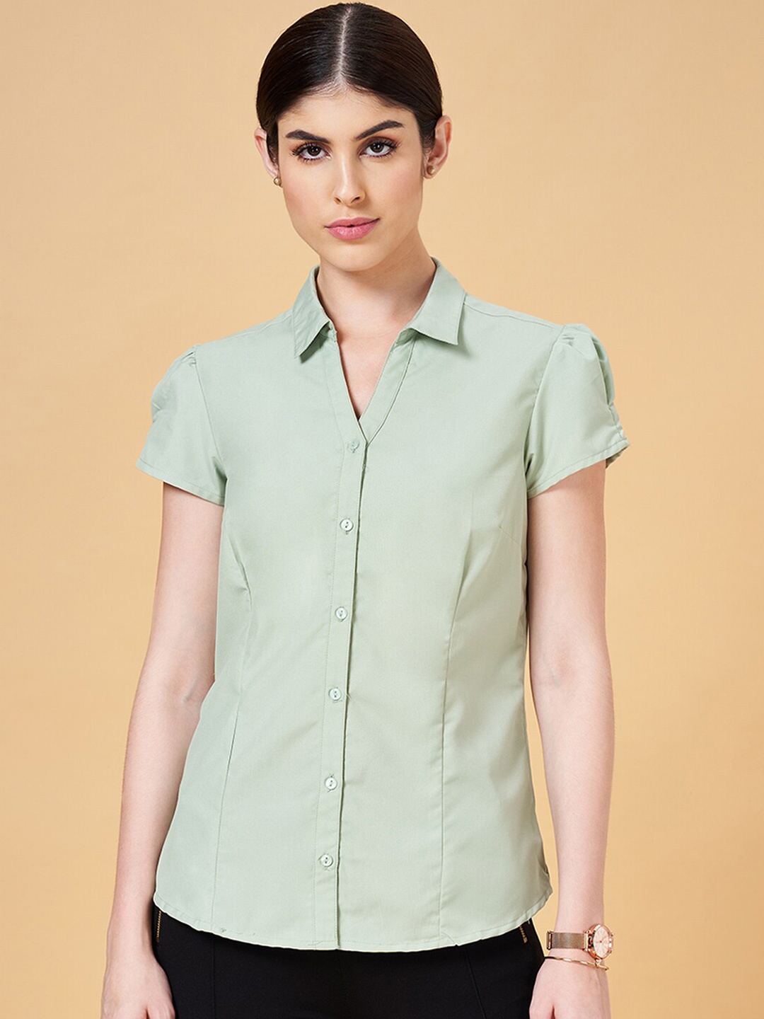

Annabelle by Pantaloons Spread Collar Casual Shirt, Green