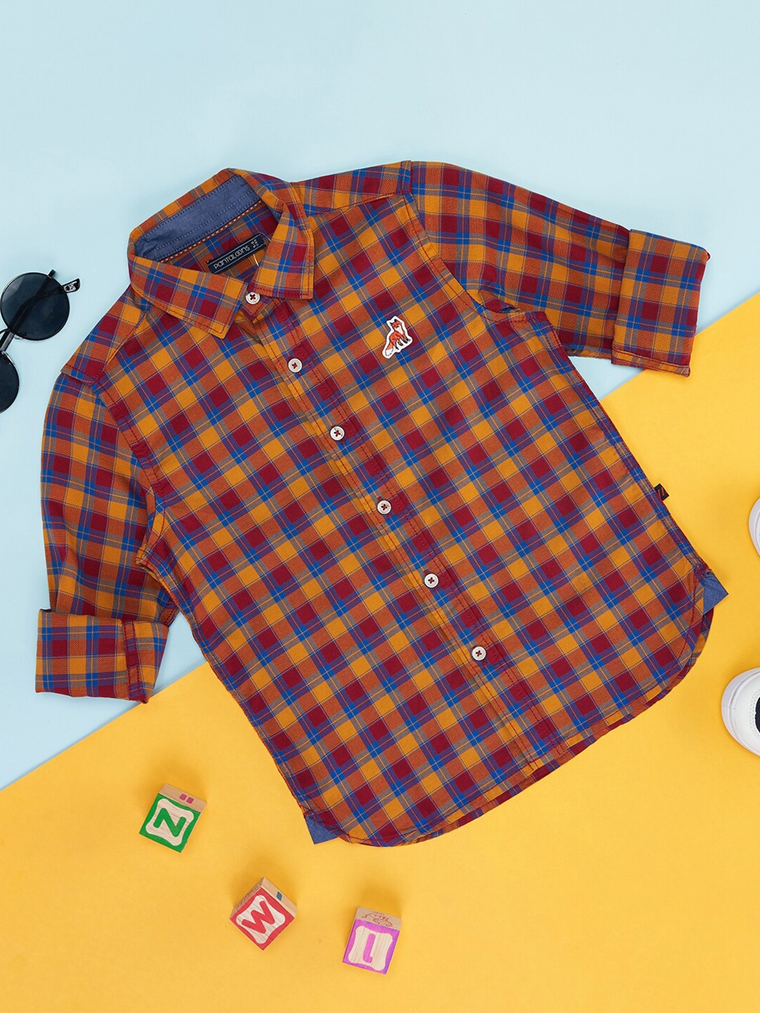 

Pantaloons Junior Boys Checked Cotton Casual Shirt, Orange