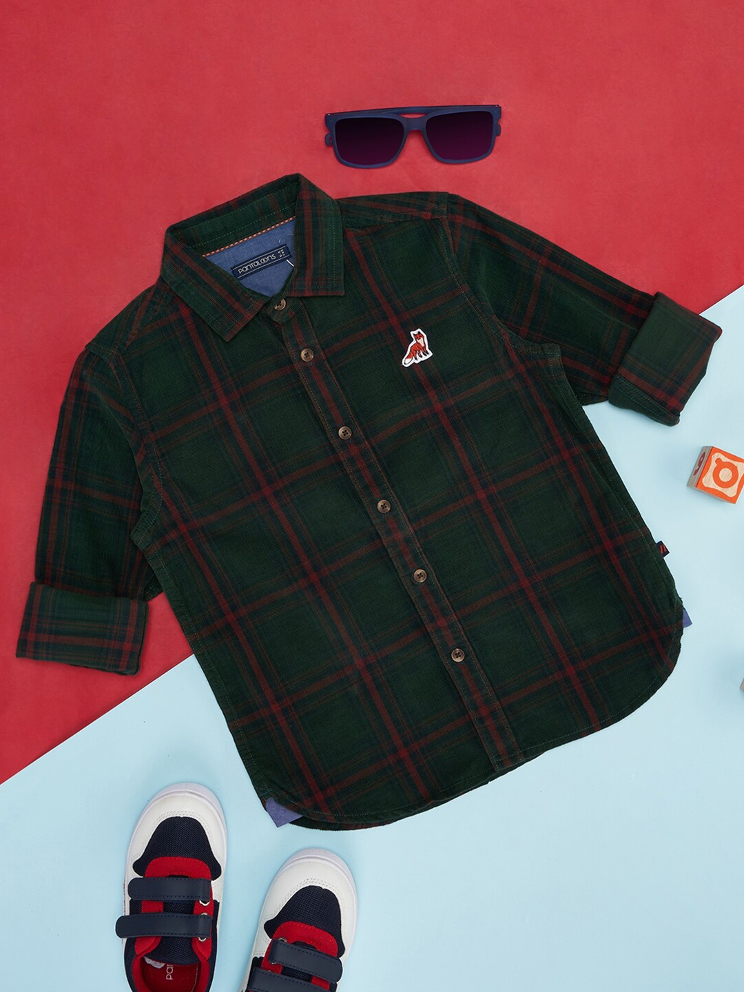 

Pantaloons Junior Boys Tartan Checked Spread Collar Roll-Up Sleeves Cotton Casual Shirt, Green