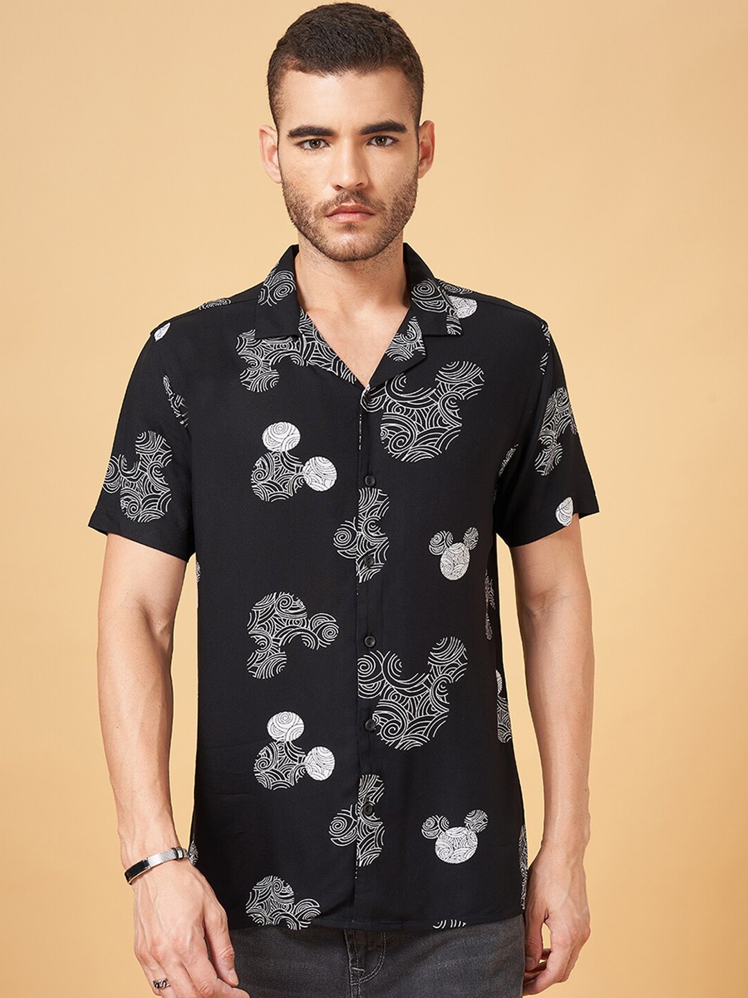 

SF JEANS by Pantaloons Slim Fit Opaque Printed Casual Shirt, Black