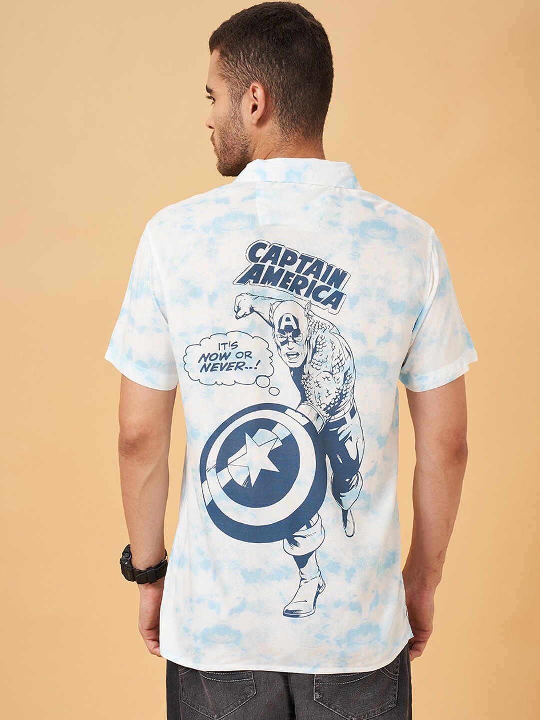

SF JEANS by Pantaloons Slim Fit Captain America Printed Opaque Casual Shirt, Blue